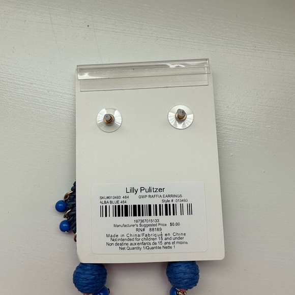 Lilly Pulitzer GWP Blue Raffia Earrings - Picture 3 of 3